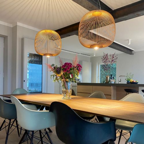 WOHN-T-RAUM Bettina Daub | Referenz-Projekt | Hamburg Blankenese | Interior Design | Renovierung & Umbaumaßnahmen | Villa am Süllberg | Esstisch mit Foscarini Leuchten